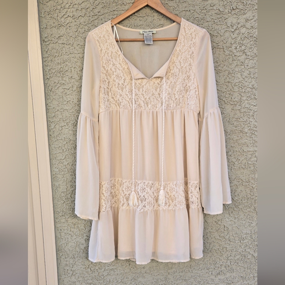 Flying Tomato Cream Long Sleeve Lace Babydoll Dress